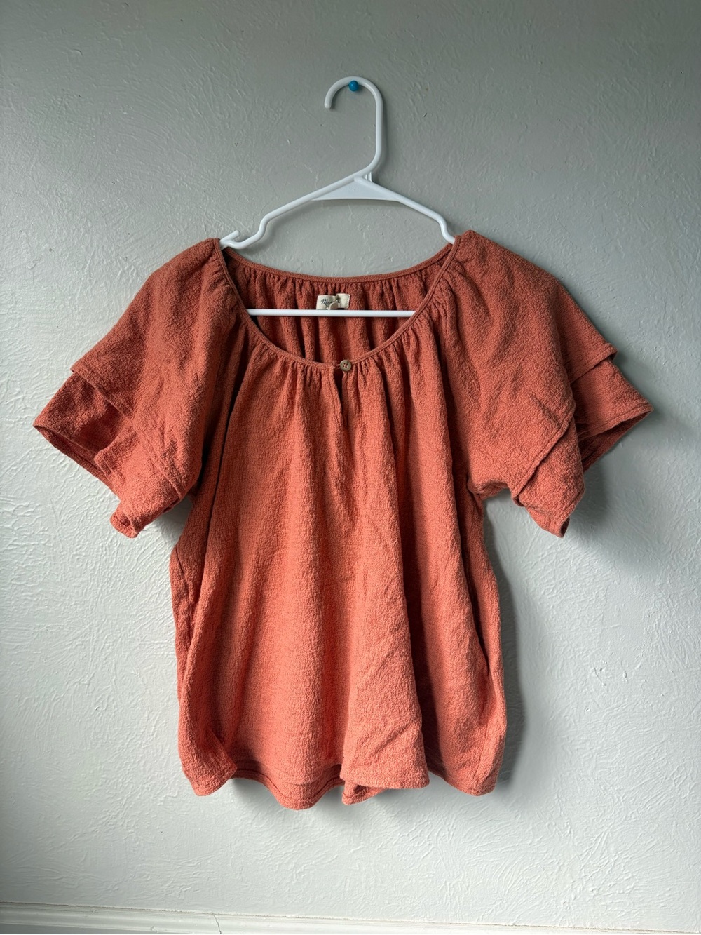 Madewell Rust Short-Sleeve Textured Peasant Blouse
